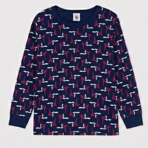 Petit Bateau Navy Tee with Red and White Pattern